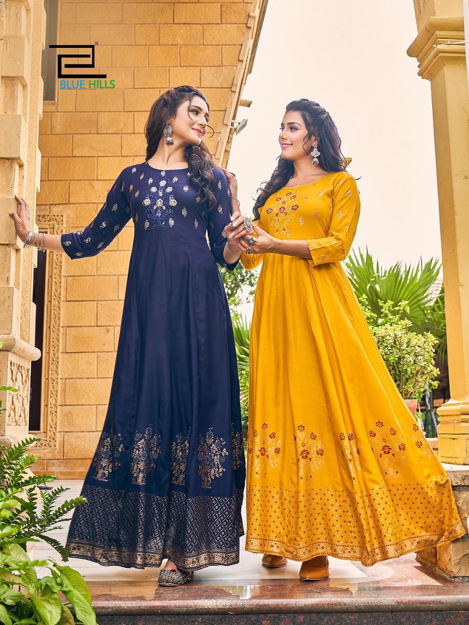 Blue Hills Enagage Designer New Stylish Heavy Festival Wear Long Anarkali Kurti Collection
